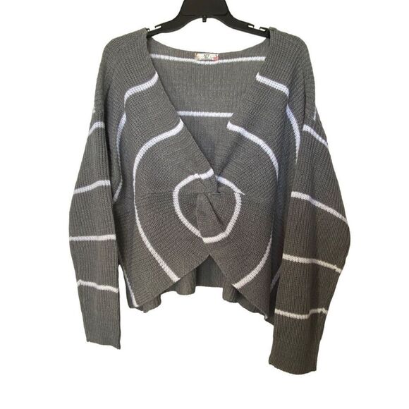 FULL CIRCLE TRENDS 3X 2-WAY GRAY/WHITE LONG SLEEVE SWEATER - Picture 3 of 9
